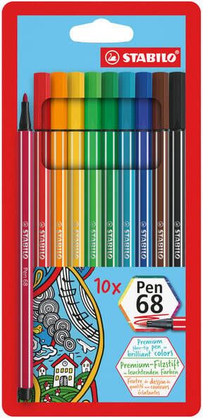 Stabilo Viltstift Pen 68 10 medium assorti etui Ã  10 stuks
