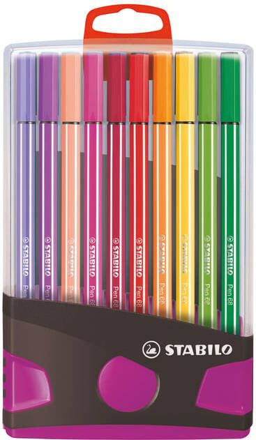 Stabilo Viltstift Pen 68 20 ColorParade in antraciet roze etui medium assorti etui Ã  20 stuks