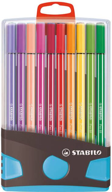 Stabilo Viltstift Pen 68 20 ColorParade in antraciet turquoise etui medium assorti etui Ã  20 stuks