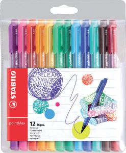 Stabilo pointMax schrijfstift 0 8 mm etui van 12 stuks in geassorteerde kleuren