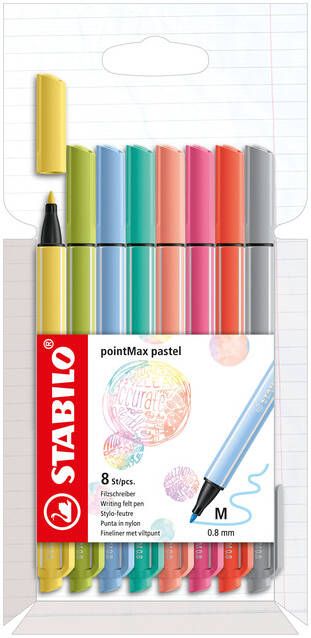 Stabilo Viltstift pointmax etuiÃƒ 8 pastel kleuren