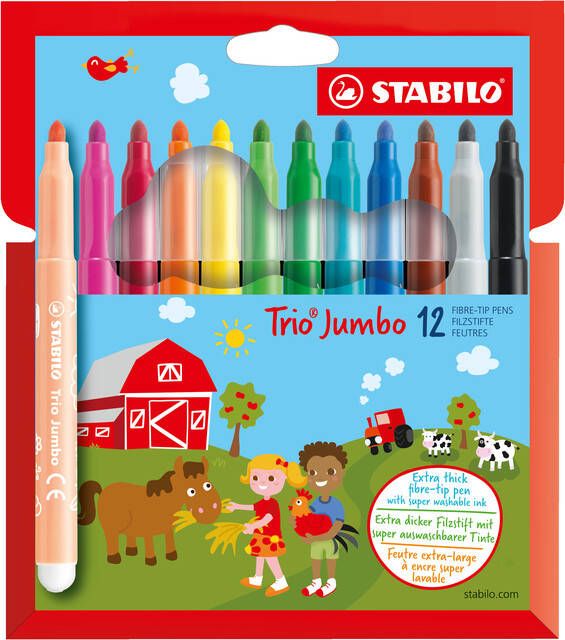 Stabilo Viltstift Trio Jumbo 380 12 extra large assorti etui Ã  12 stuks