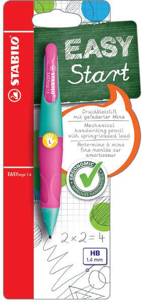 Stabilo EASYergo vulpotlood 1 4 mm voor linkshandigen blister van 1 stuk turkoois en roze