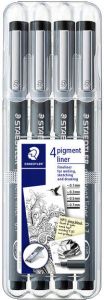 Staedtler fineliner Pigment Liner opstelbare box met 4 stuks (0 1 0 3 0 5 en 0 7 mm)