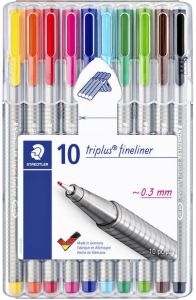 Staedtler fineliner Triplus geassorteerde kleuren opstelbare box met 10 stuks