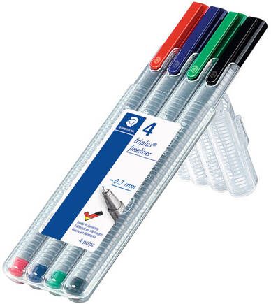 Staedtler fineliner Triplus geassorteerde kleuren opstelbare box met 4 stuks