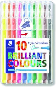 Staedtler fineliner Triplus Broadliner etui met 10 stuks in geassorteerde kleuren