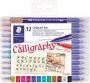 Staedtler kalligrafiepen Calligraph duo doos van 12 stuks in geassorteerde kleuren - Thumbnail 1