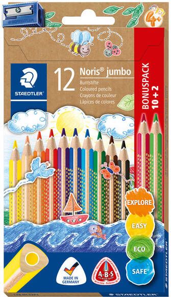 Staedtler Noris Jumbo kleurpotlood etui van 10 + 2 gratis + slijper