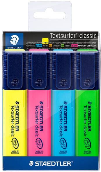 Staedtler Markeerstift Textsurfer Classic etui van 4 stuks: geel roze blauw en groen