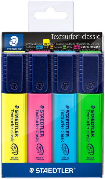 Staedtler Markeerstift Textsurfer Classic etui van 4 stuks: geel roze blauw en groen