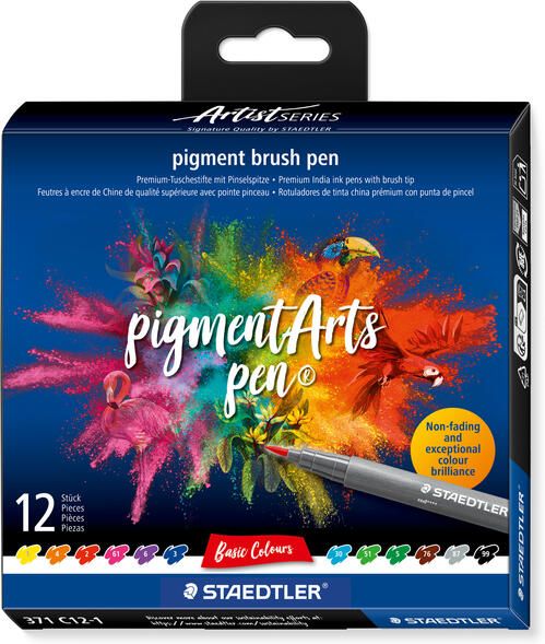 Staedtler Pigment Arts brush pen etui van 12 stuks Basic Colours