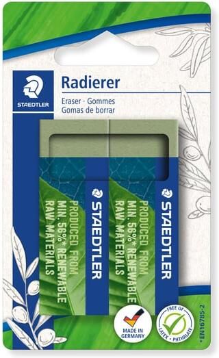 Staedtler gum Eco olijfgroen ft 65 x 23 x 13 mm blister van 2 stuks