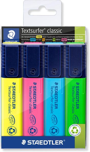 Staedtler Markeerstift Textsurfer Classic etui van 4 stuks: geel roze blauw en groen - Foto 2