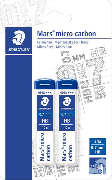 Staedtler Potloodstift Mars Carbon Micro 0.7mm HB blister 2 stuks