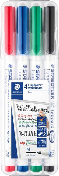 Staedtler whiteboard pen Lumocolor Pen opstelbare box met 4 stuks in geassorteerde kleuren