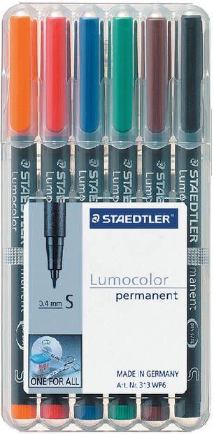 Staedtler Lumocoler 313 OHP-marker permanent 0 4 mm etui van 6 stuks in geassorteerde klassieke kleur