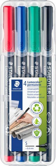 Staedtler Lumocoler 313 OHP-marker permanent 0 4 mm etui van 4 stuks in geassorteerde kleuren