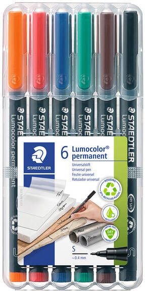 Staedtler Lumocoler 313 OHP-marker permanent 0 4 mm etui van 6 stuks in geassorteerde klassieke kleur