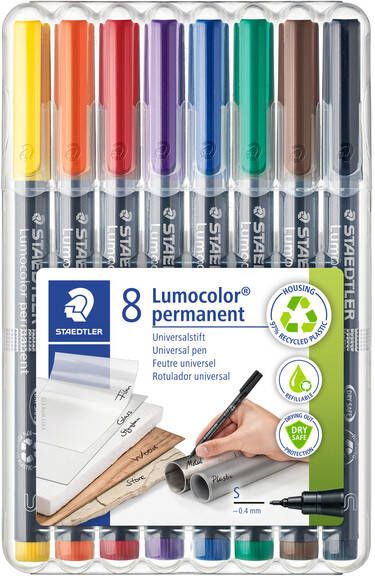 Staedtler Lumocoler 313 OHP-marker permanent 0 4 mm etui van 8 stuks in geassorteerde kleuren