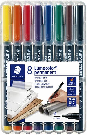 Staedtler Lumocoler 317 OHP-marker permanent 1 0 mm etui van 8 stuks in geassorteerde kleuren