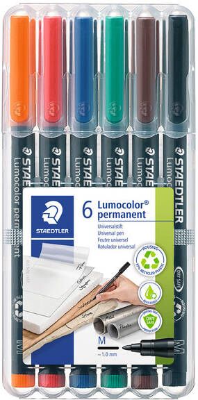Staedtler Lumocoler 317 OHP-marker permanent 1 0 mm etui van 6 stuks in geassorteerde klassieke kleur