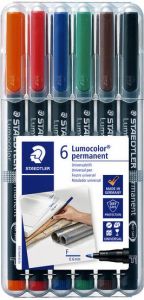 Staedtler Lumocoler 318 OHP-marker permanent 0 6 mm etui van 6 stuks in geassorteerde klassieke kleur