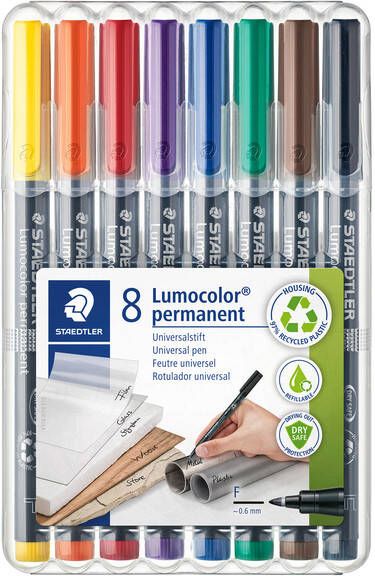 Staedtler Lumocoler 318 OHP-marker permanent 0 6 mm etui van 8 stuks in geassorteerde kleuren