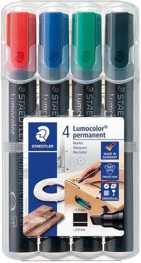 Staedtler Lumocolor 350 permanent marker schuine punt 2 5 mm etui van 4 stuks in geassorteerde kleu