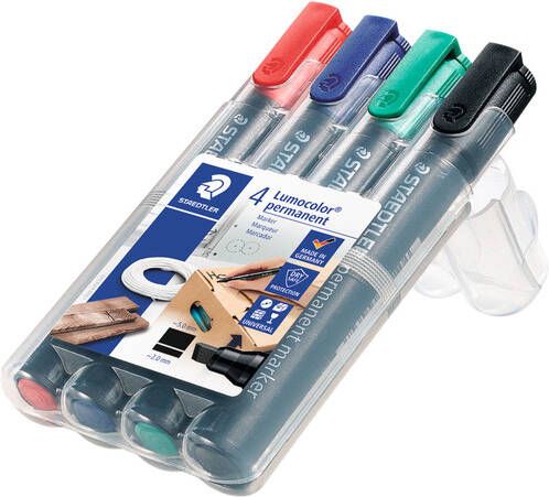 Staedtler Lumocolor 350 permanent marker schuine punt 2 5 mm etui van 4 stuks in geassorteerde kleu - Foto 3