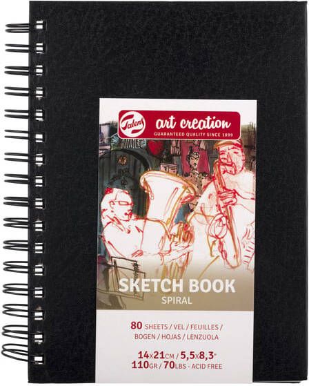 Talens Art Creation Schetsboek 80 witte vellen 110gr 140x210mm spiraal zwart
