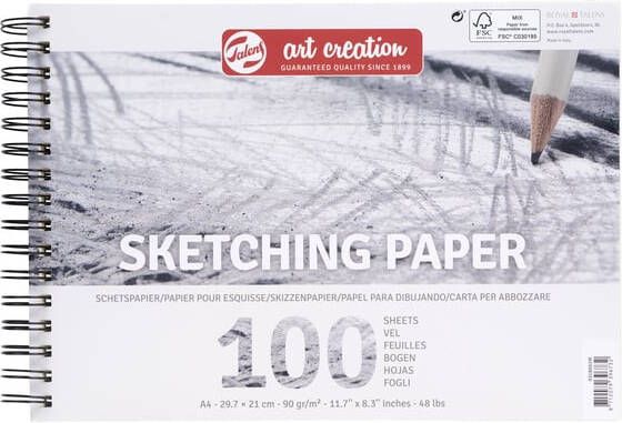 Talens Art Creation Schetspapier 100 witte vellen 90gr 297x210mm grijs