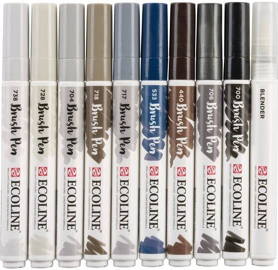 Talens Brushpen Ecoline Grijs blister à 10 stuks assorti