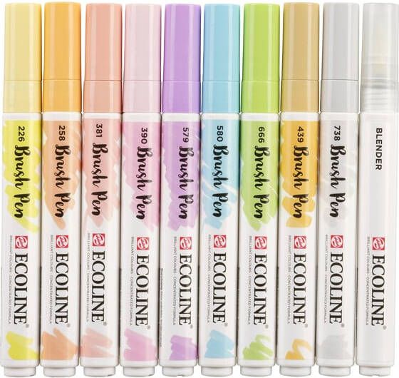 Talens Ecoline Brush pen etui van 10 stuks in pastelkleuren