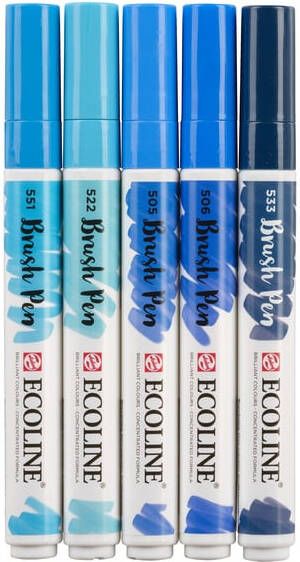 Talens Brushpen Ecoline set blauw blister à 5 stuks ass