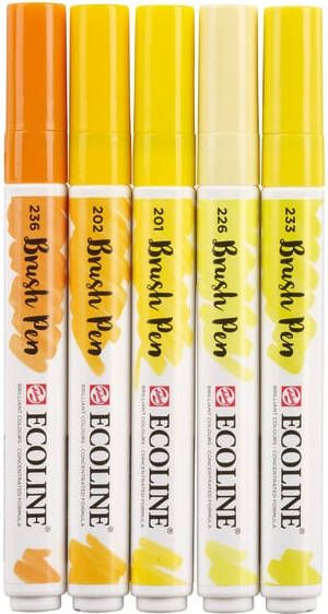 Talens Brushpen Ecoline set geel blister à 5 stuks ass