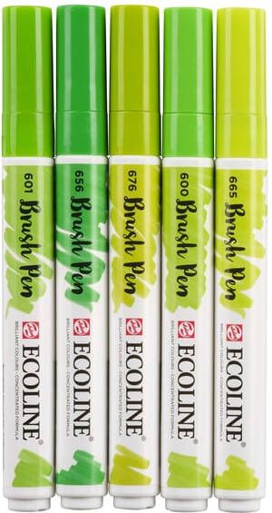 Talens Brushpen Ecoline set groen blister à 5 stuks ass