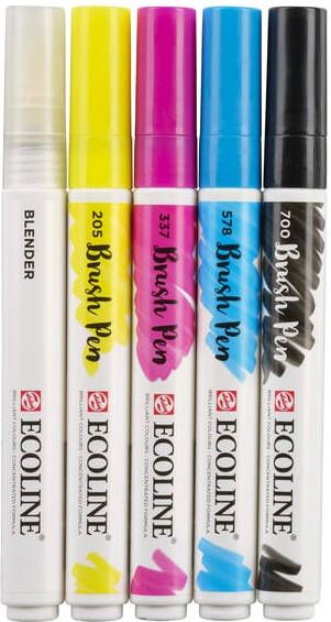 Talens Ecoline Brush pen etui met 5 stuks in de primaire kleuren