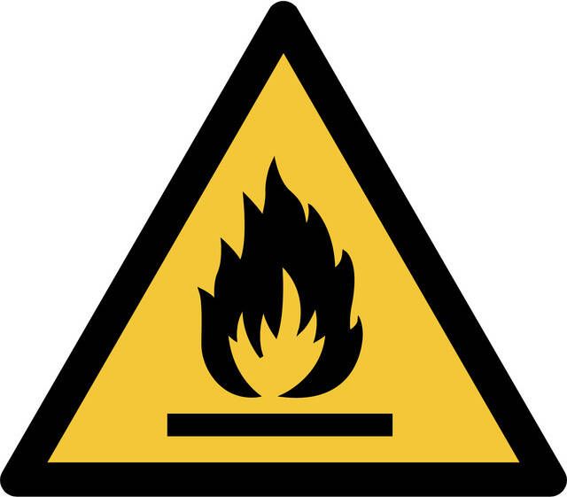 Tarifold waarschuwingsbord uit PP ontvlambare stoffen ft 20 x 17 6 cm