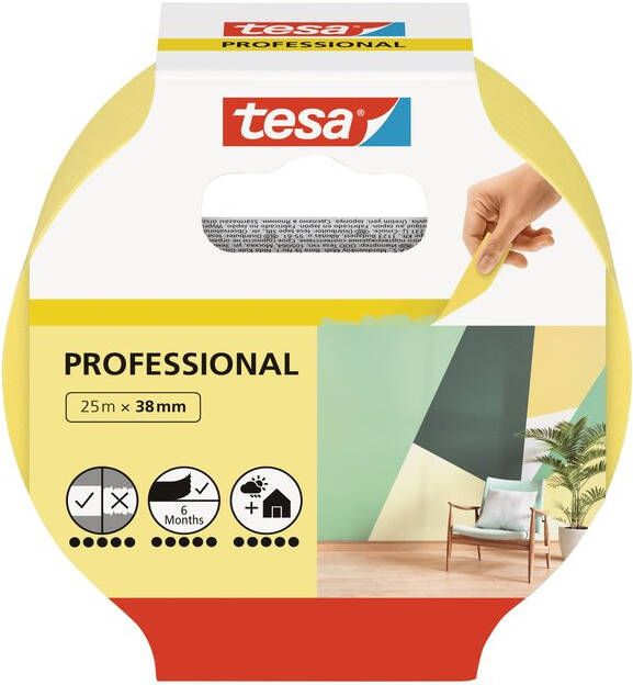 Tesa Afplaktape Â Professional 25mx38mm geel