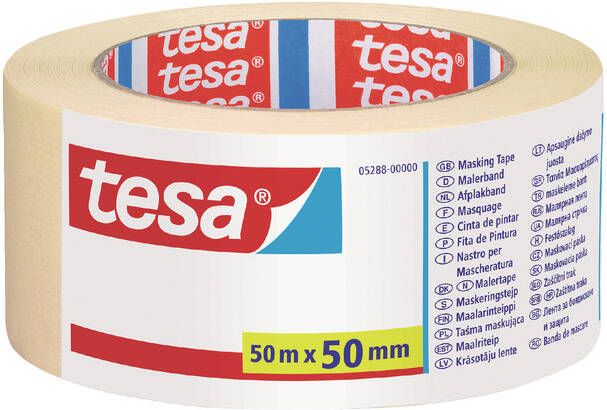 Tesa Afplaktape Â Economy 50mmx50m geel