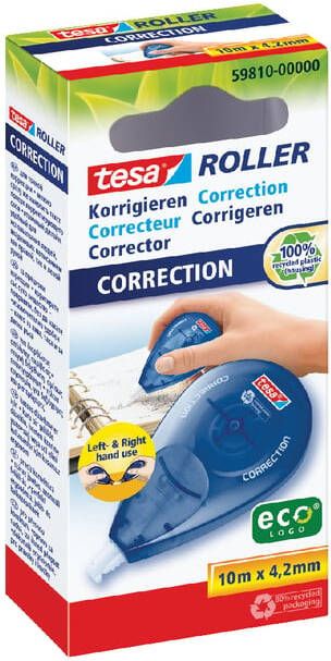Tesa Correctieroller Â ecoLogoÂ rechts & linkshandig 10mx4 2mm hangdoosje