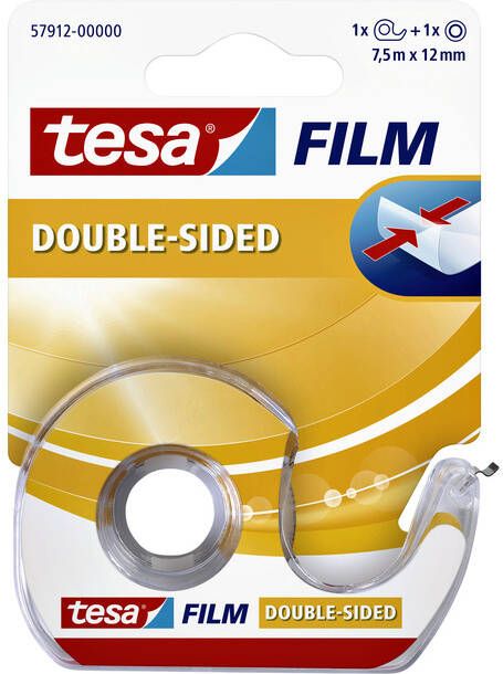 Tesa Dubbelzijdige plakband film 12mmx7.5m met dispenser