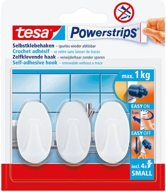 Tesa Haken Powerstrips SMALL Ovaal zelfklevend verwijderbaar wit