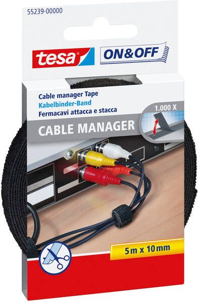 Tesa Kabelmanager Â On & Off bundelen 5mx10mm zwart