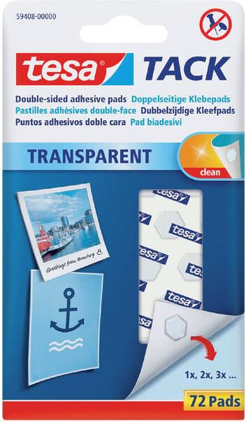 Tesa Kleefpads Â TACK dubbelzijdig transparant 72 stuks