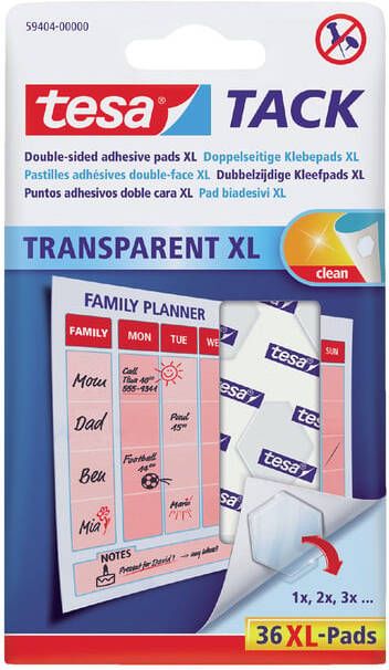 Tesa Kleefpads Â TACK dubbelzijdig transparant XL 36 stuks