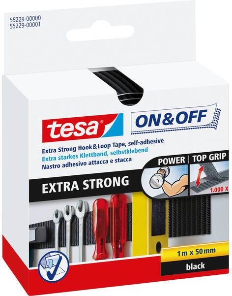 Tesa Klittenband On&Off 55229 strook 50mmx1m zwart