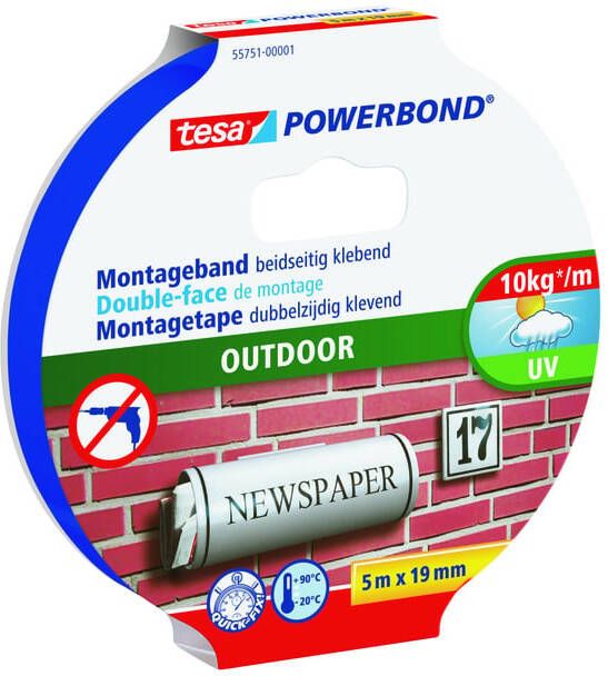 Tesa Montagetape Powerbond Outdoor dubbelzijdig 5mx19mm transparant
