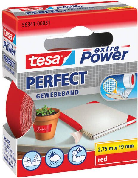 Tesa Plakband textiel 19mmx2.75m rood